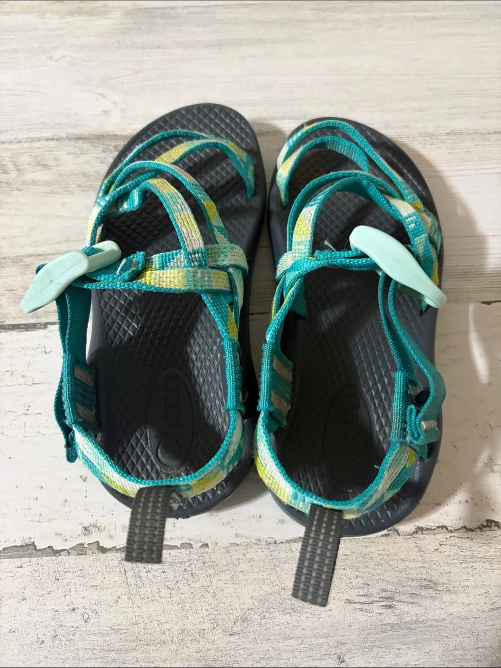 Chaco Teal, Yellow & Cream Strappy Sandals Size 12